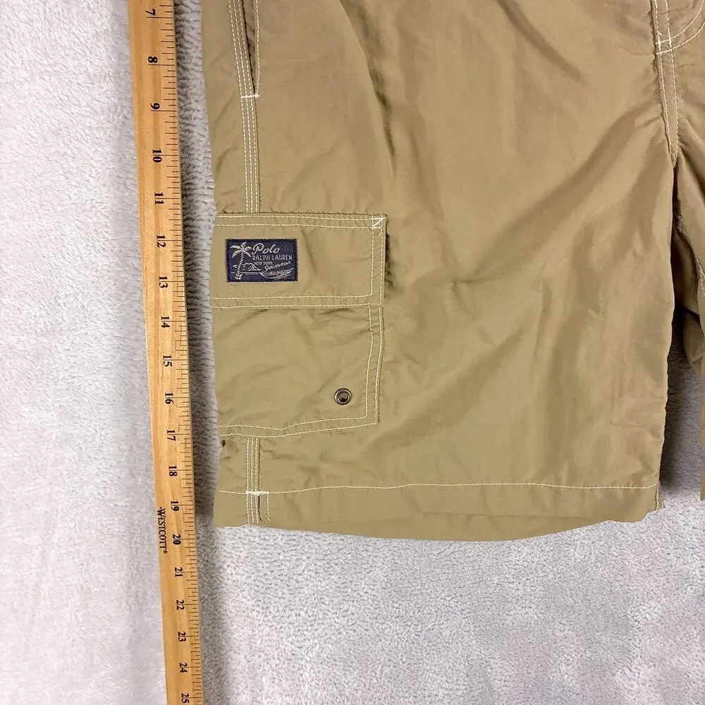 VTG Polo Ralph Lauren Swim Trunks Men M Brown Nylon Navy Pony Preppy Beach Surf